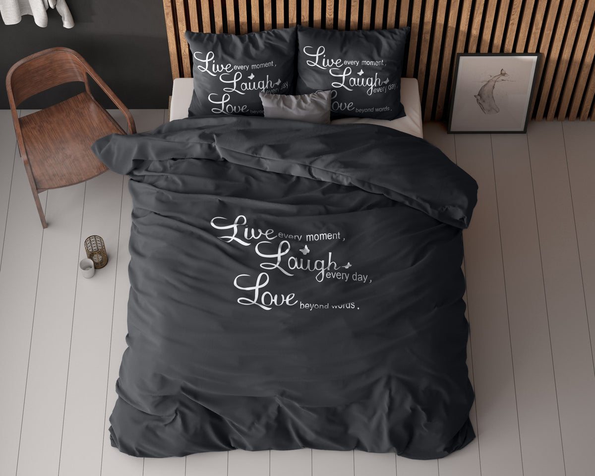 Dekbedovertrek Live, laugh and love Antraciet