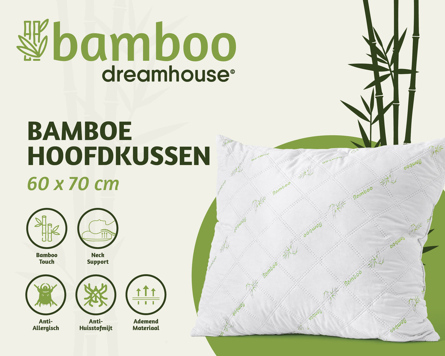 Bamboe Hoofdkussen Wit 60 x 70 cm