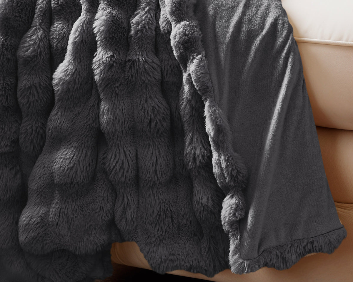 Pom Rabbit Fur plaid Antraciet