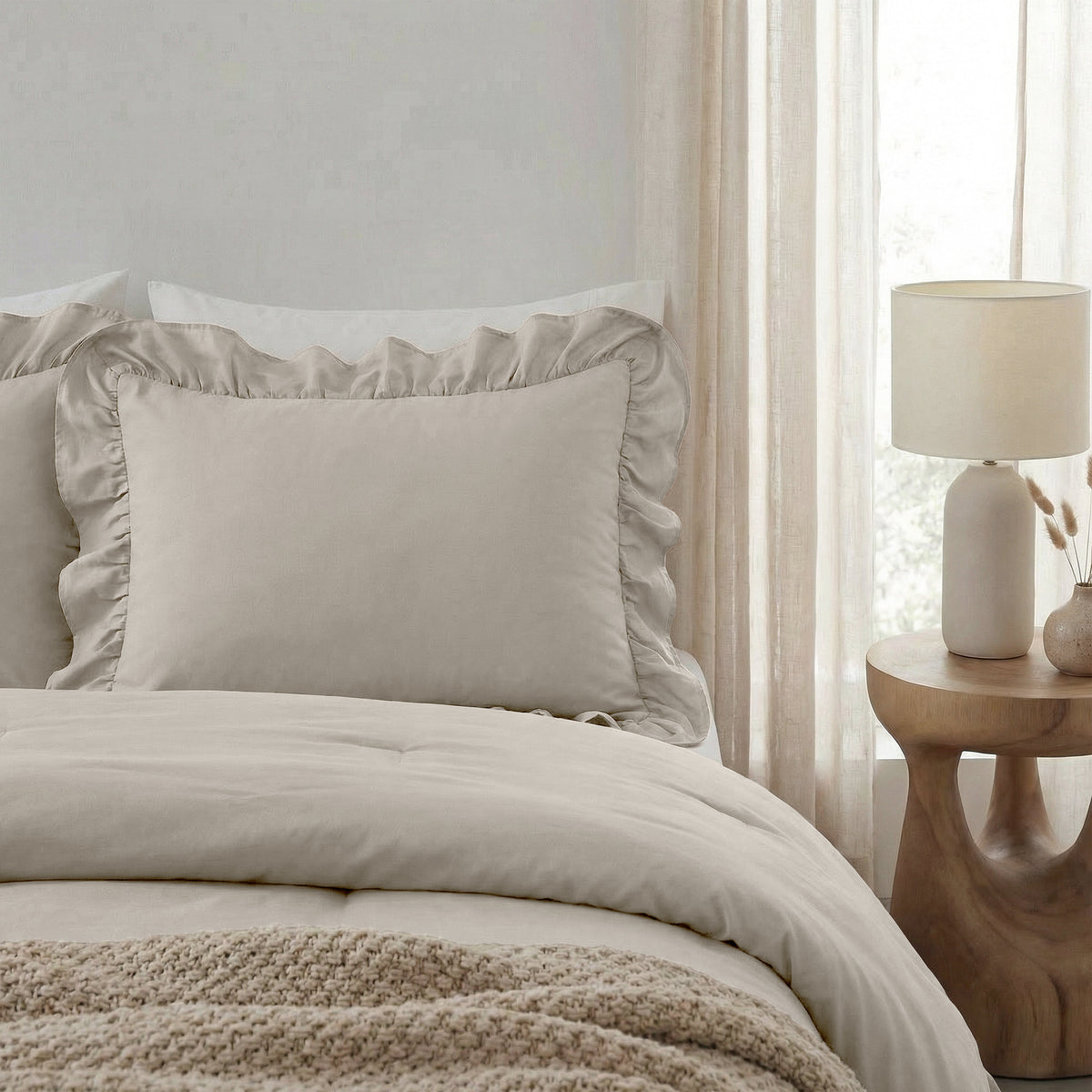 NordDream Lazy Ruffles Kussenslopen 2Pack Taupe/Grijs