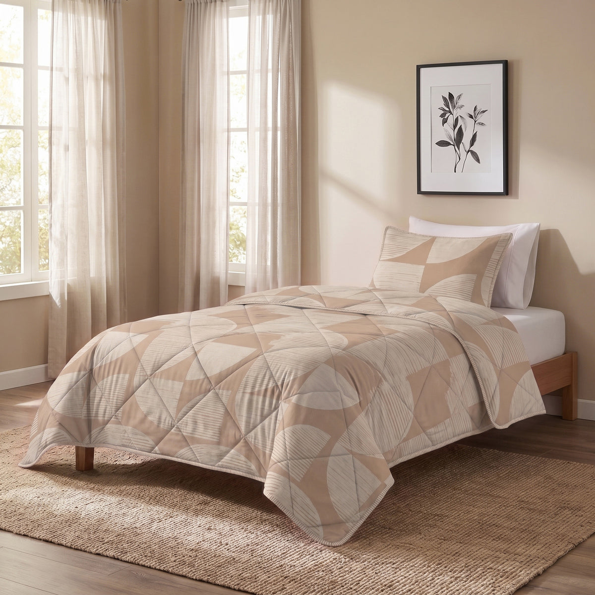 Dekbed Zonder Overtrek Modern Geo Zand – Wasbaar, incl. kussenslopen, extra lang 220 cm