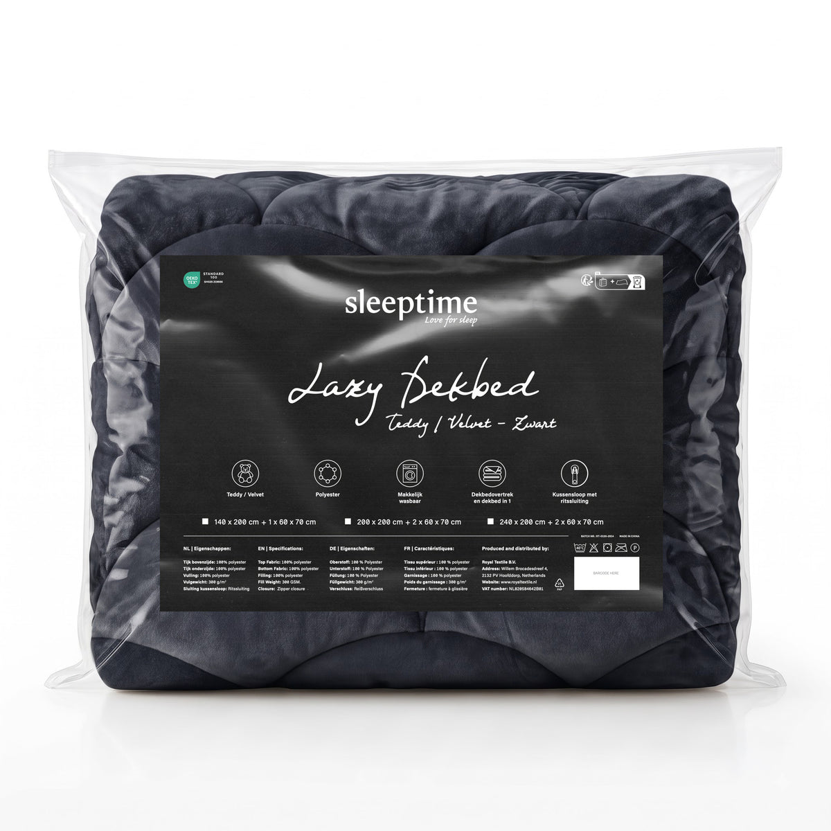 Teddy Velvet Dekbed Zonder Overtrek Zwart – Wasbaar, incl. kussenslopen