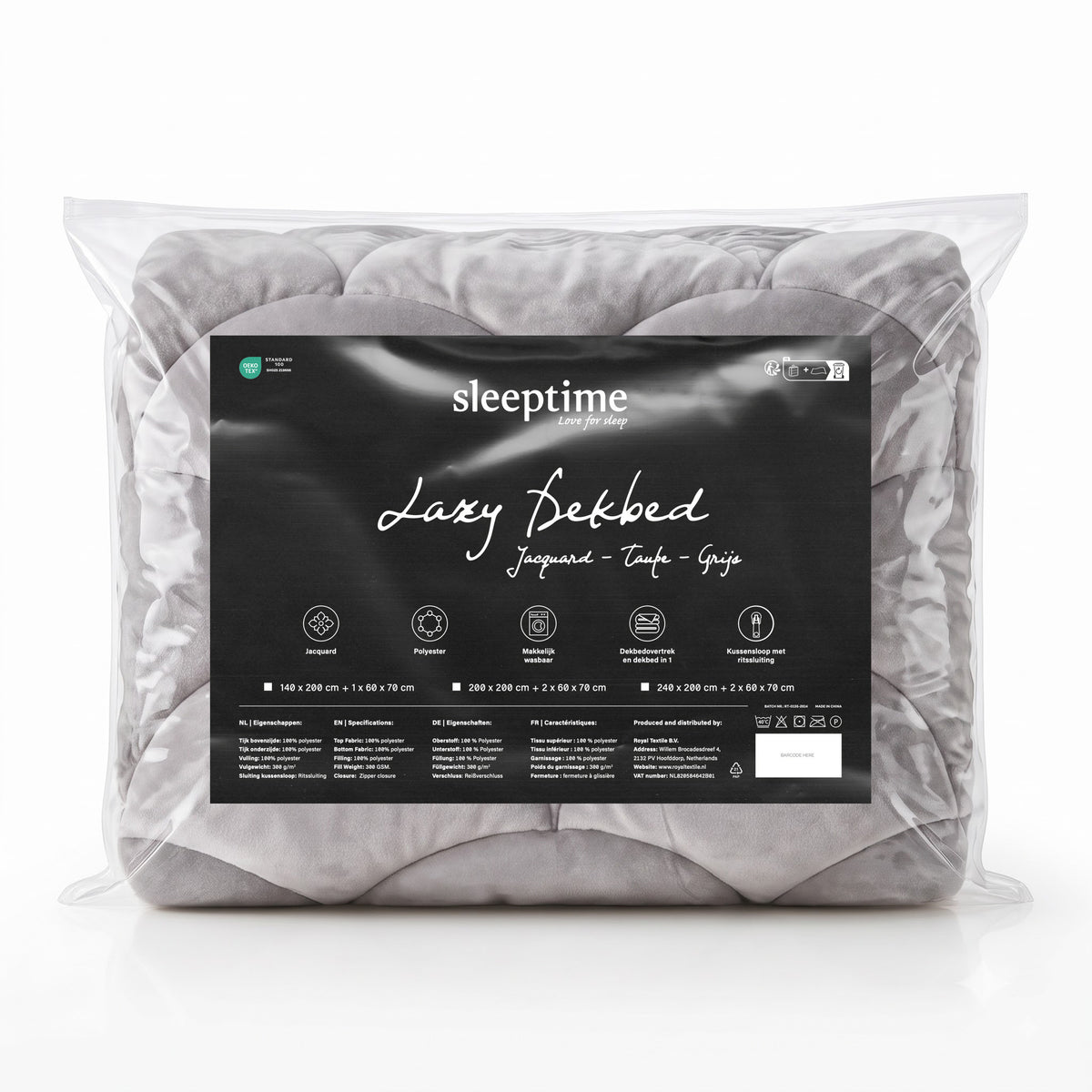 Teddy Velvet Dekbed Zonder Overtrek Taupe/Grijs – Wasbaar, incl. kussenslopen