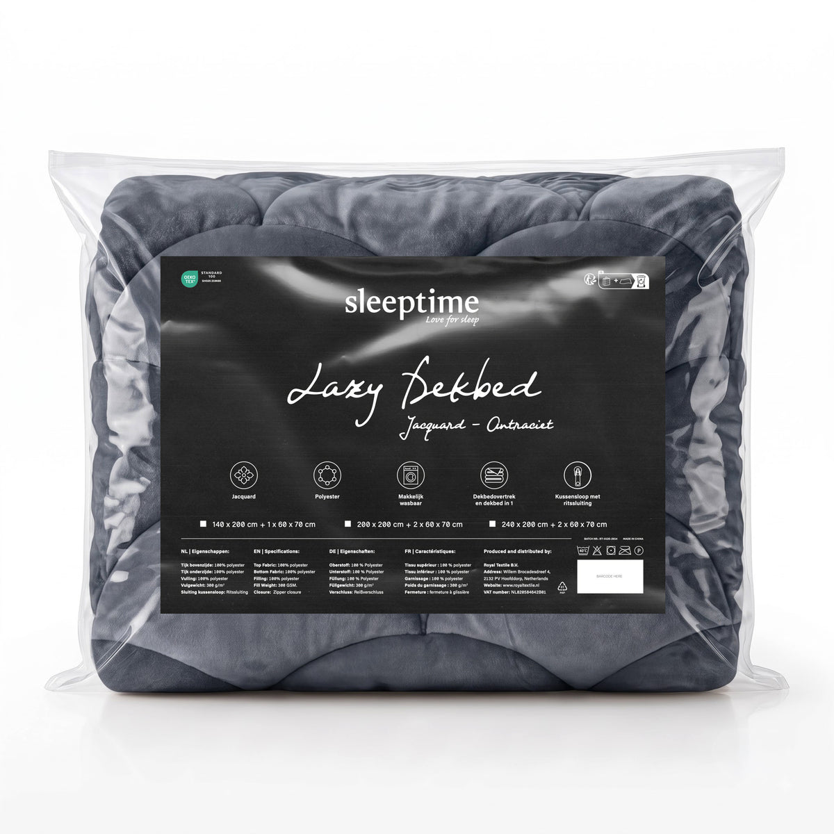 Teddy Velvet Dekbed Zonder Overtrek Antraciet – Wasbaar, incl. kussenslopen