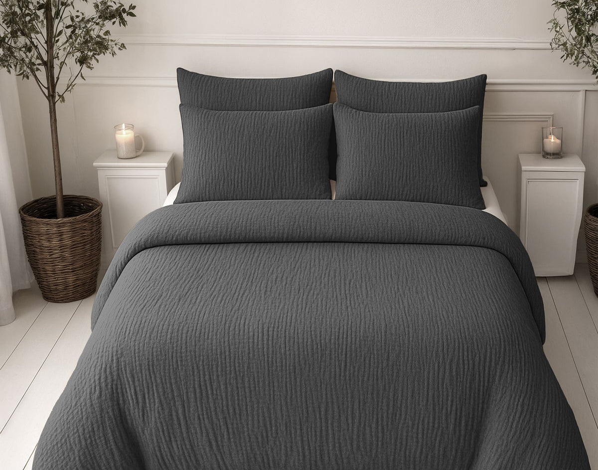 Lazy Dekbed Mousseline Antraciet Met Kussenslopen