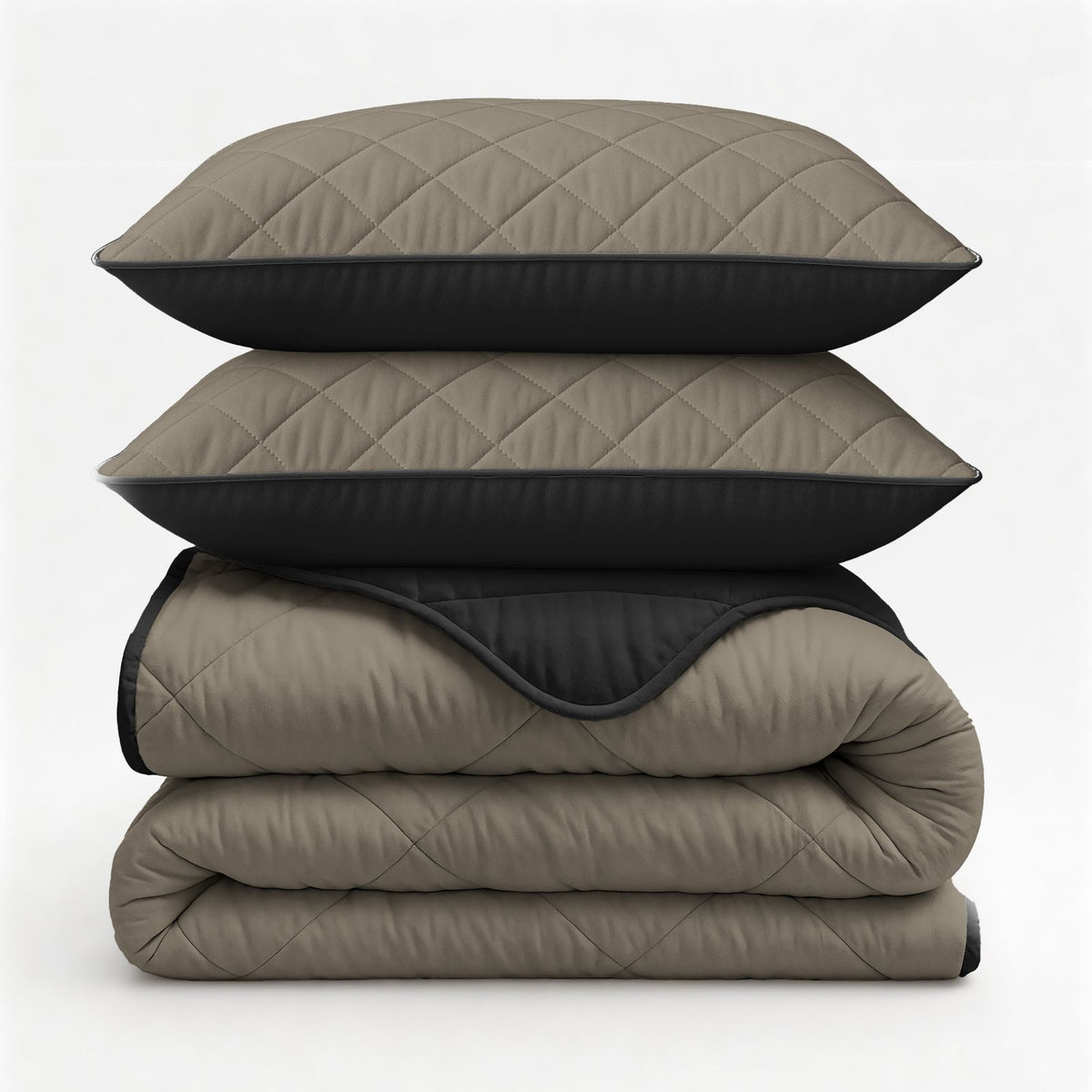 Lazy Dekbed Uni Taupe/Zwart Met Kussenslopen