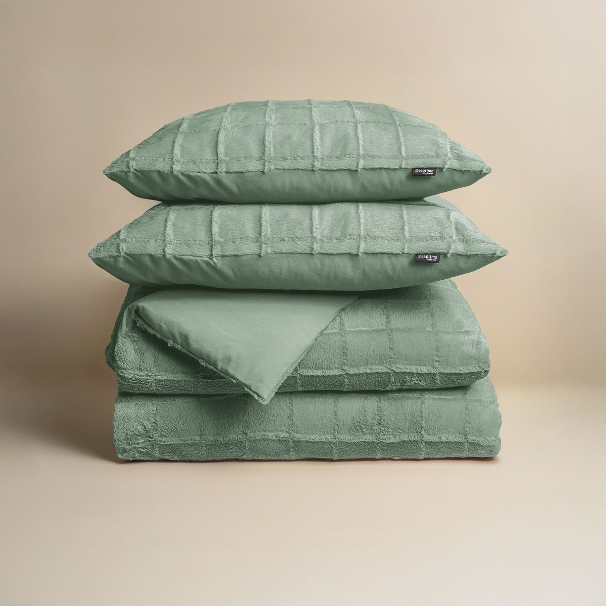 Dekbedovertrek Faux Fur Check Donker Groen