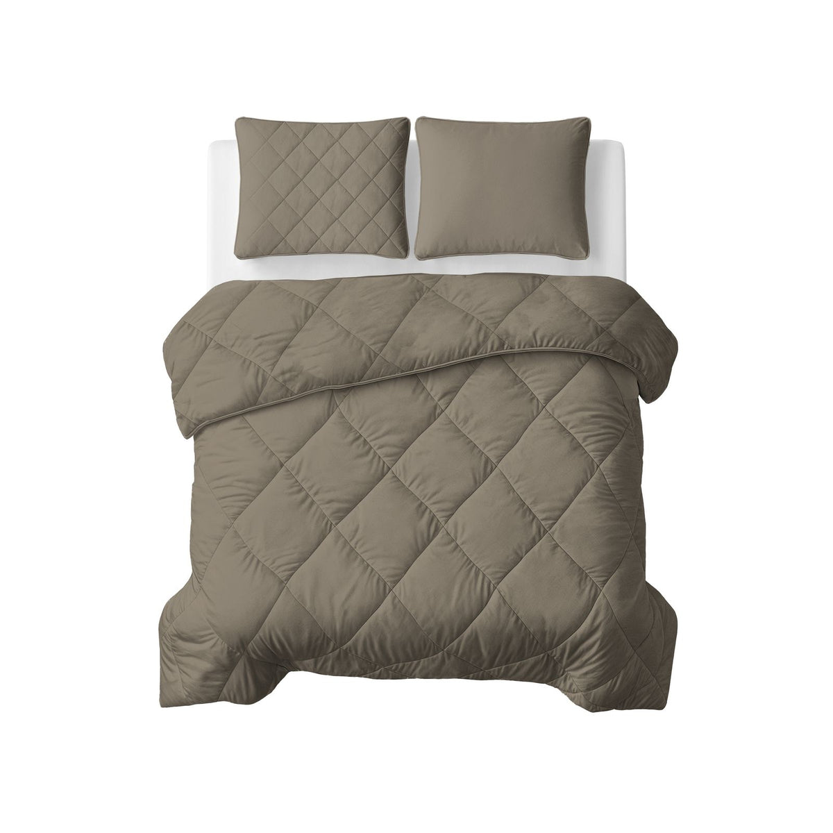 Lazy Dekbed Uni Taupe/Grijs Met Kussenslopen