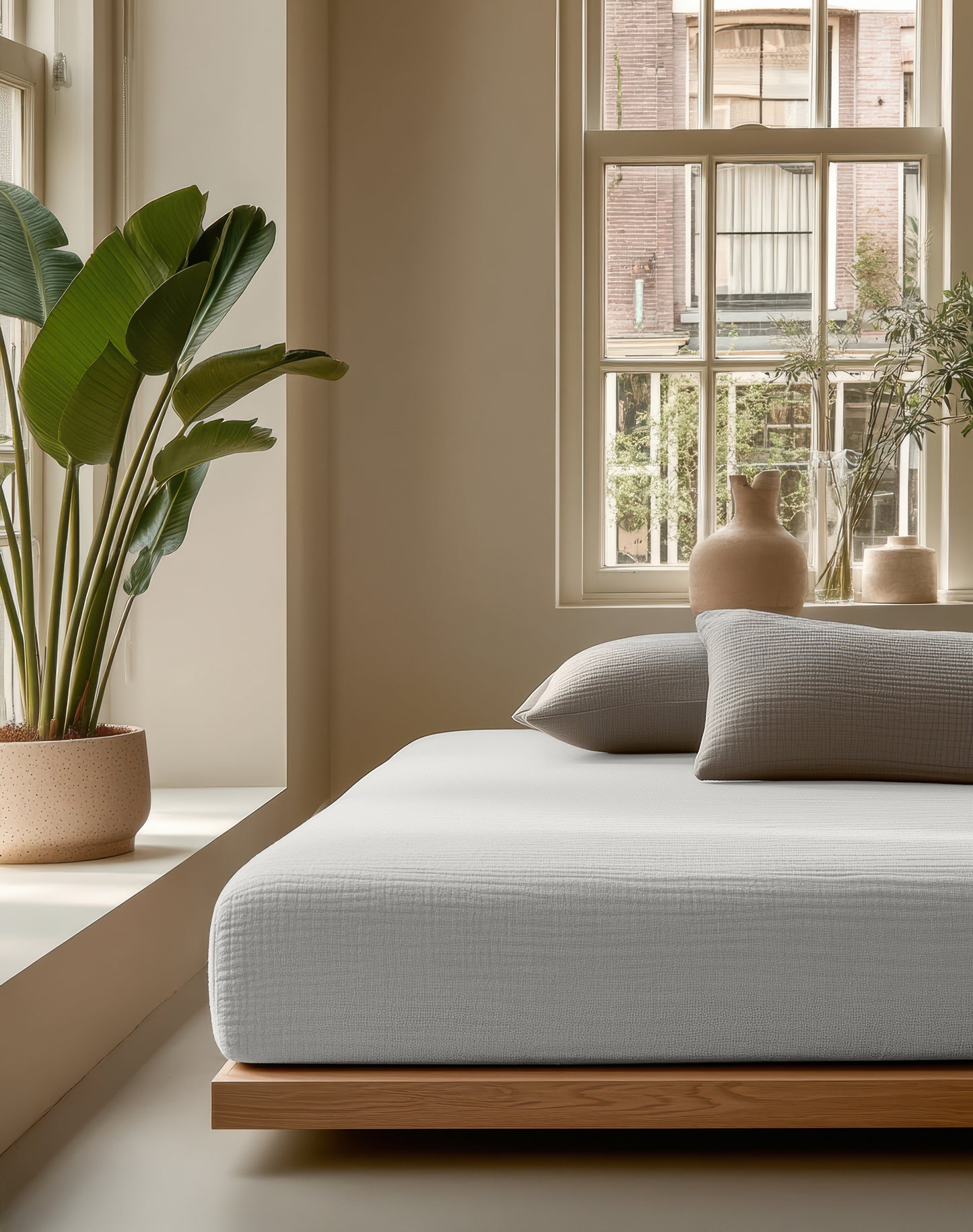 Hoeslaken Mousseline Créme 1+1 GRATIS