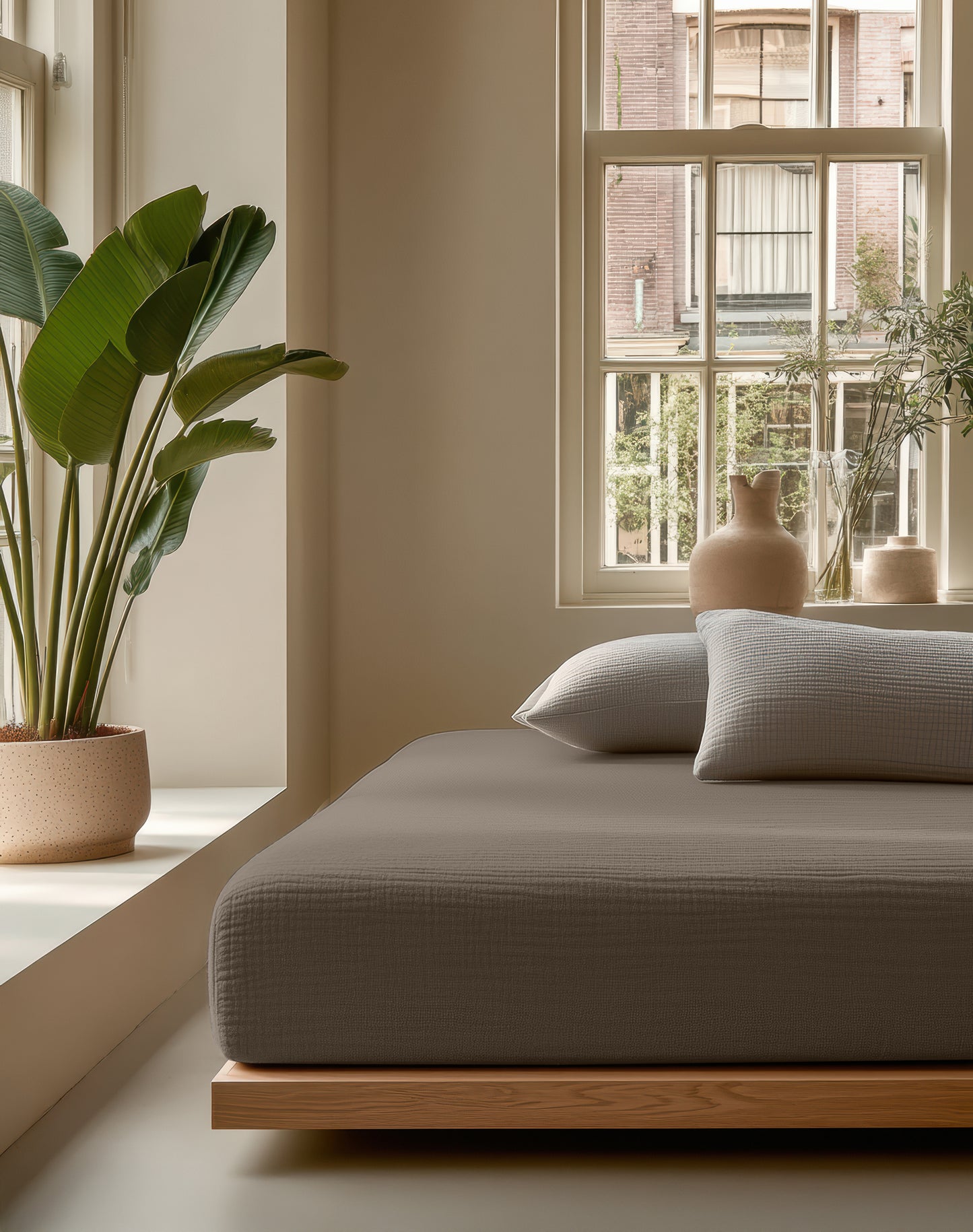 Hoeslaken Mousseline Taupe 1+1 GRATIS