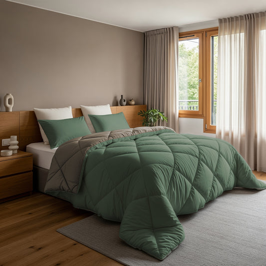 Lazy Dekbed Diamond Groen/Kaki Met Kussenslopen 1+1 GRATIS