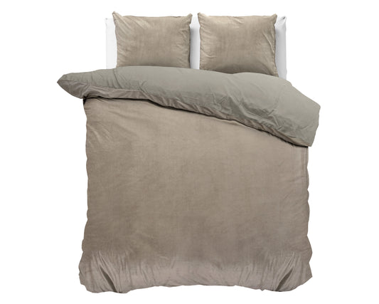 Velvet Uni Dekbedovertrek Taupe/Grijs