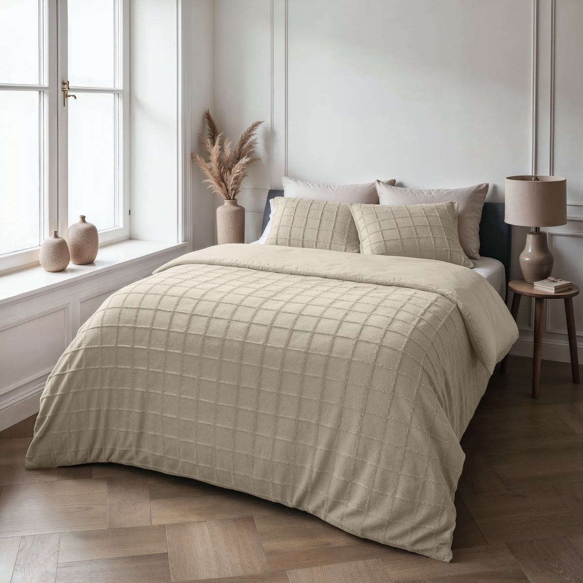 Dekbedovertrek Faux Fur Check Beige