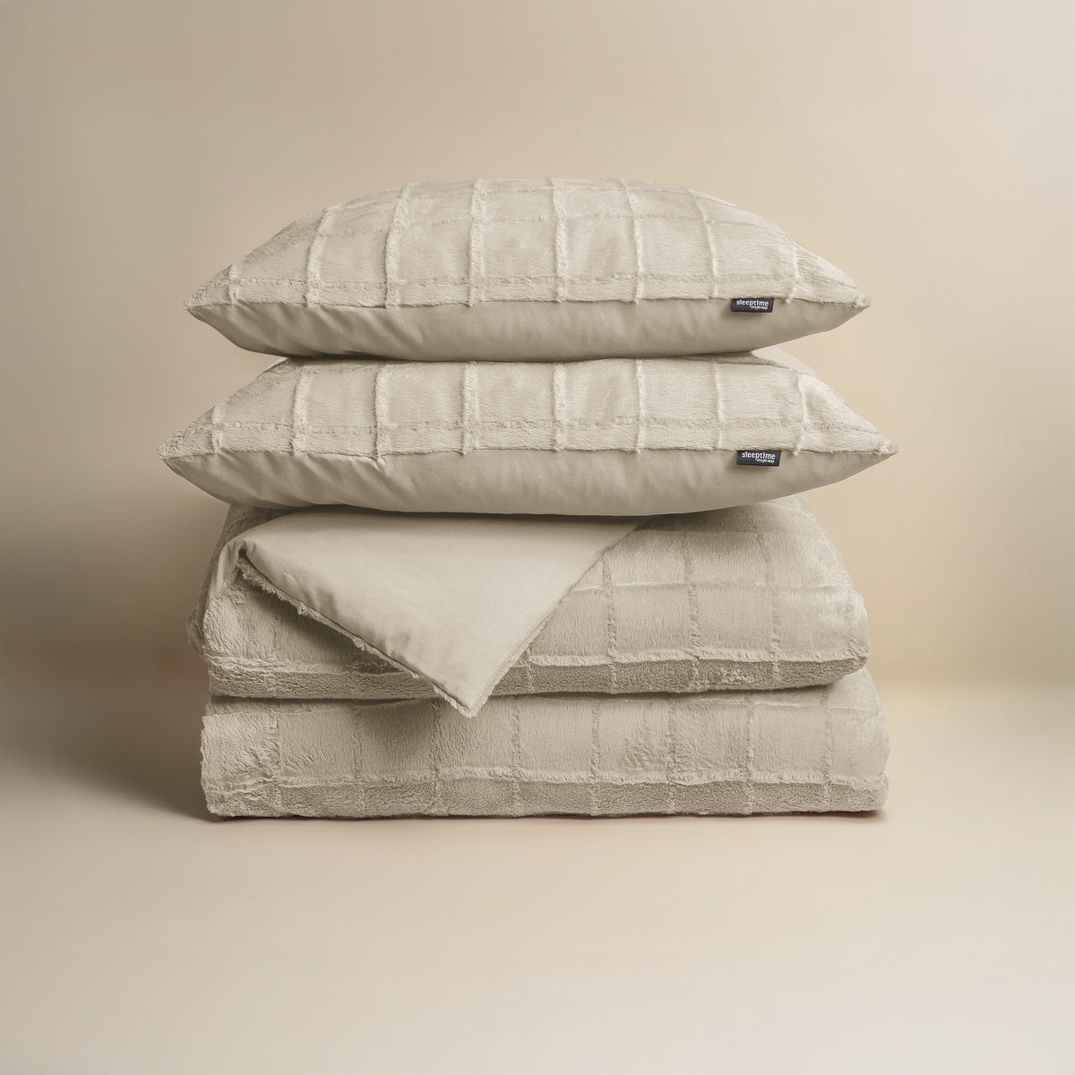 Dekbedovertrek Faux Fur Check Beige