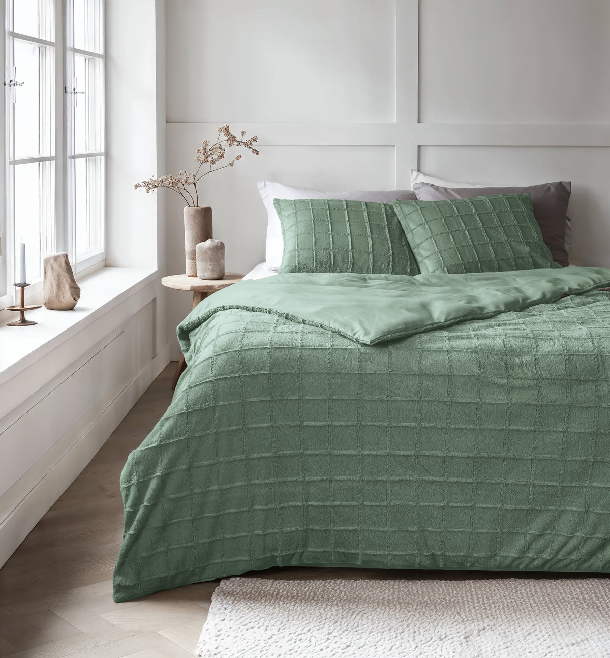 Dekbedovertrek Faux Fur Check Donker Groen