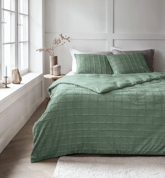 Dekbedovertrek Faux Fur Check Donker Groen