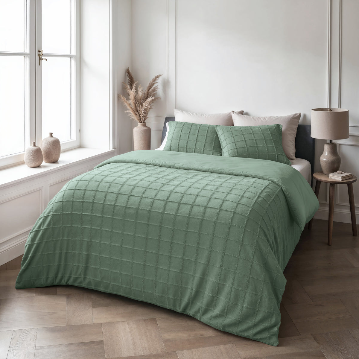 Dekbedovertrek Faux Fur Check Donker Groen