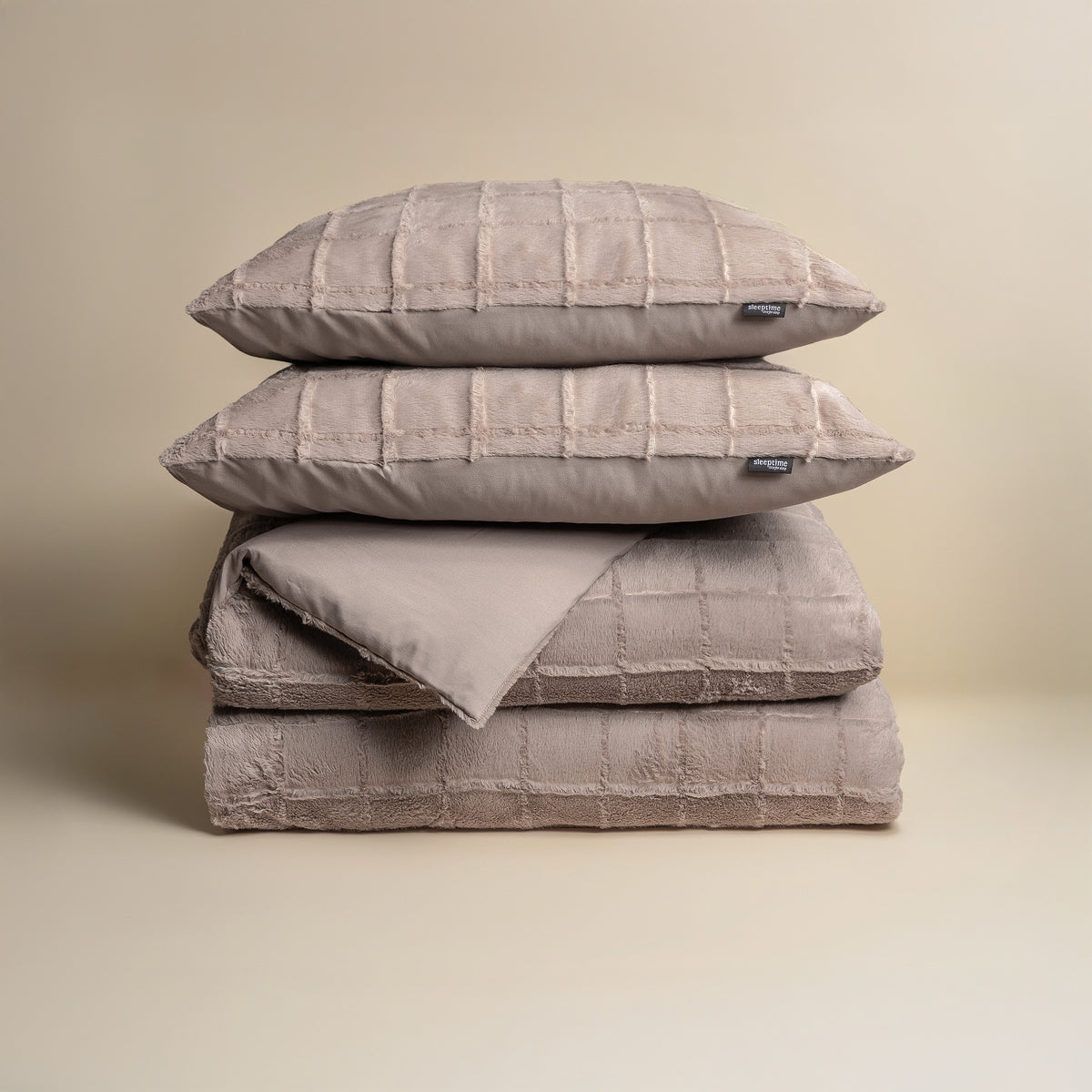 Dekbedovertrek Faux Fur Check Taupe
