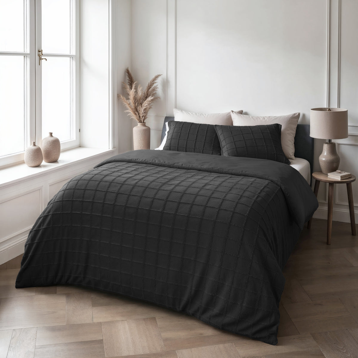 Dekbedovertrek Faux Fur Check Zwart