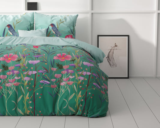 Dekbedovertrek Flower & Birds Turquoise