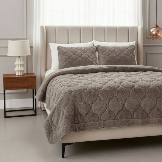 Lazy Dekbed Teddy Taupe/Grijs Met Kussenslopen