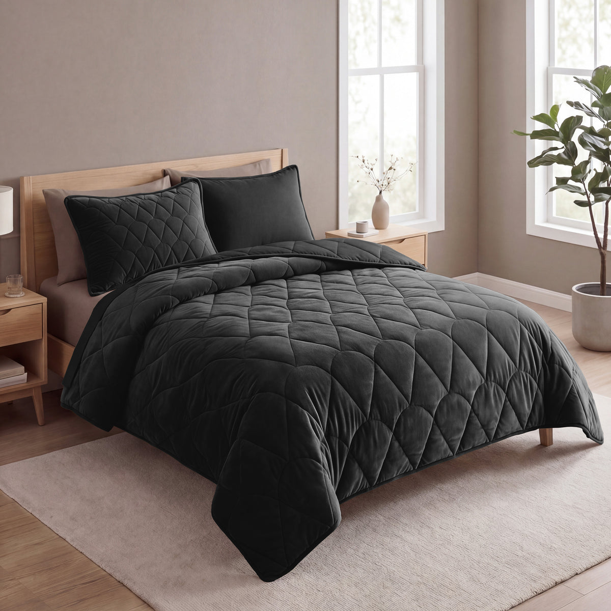 Lazy Dekbed Velvet Zwart Met Kussenslopen