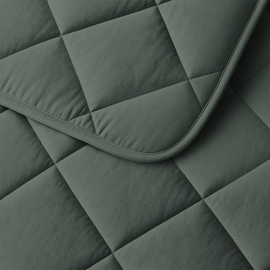 Lazy Dekbed Uni Grijs/Groen Met Kussenslopen