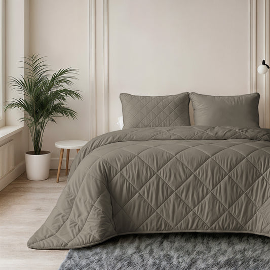 Lazy Dekbed Uni Taupe/Grijs Met Kussenslopen