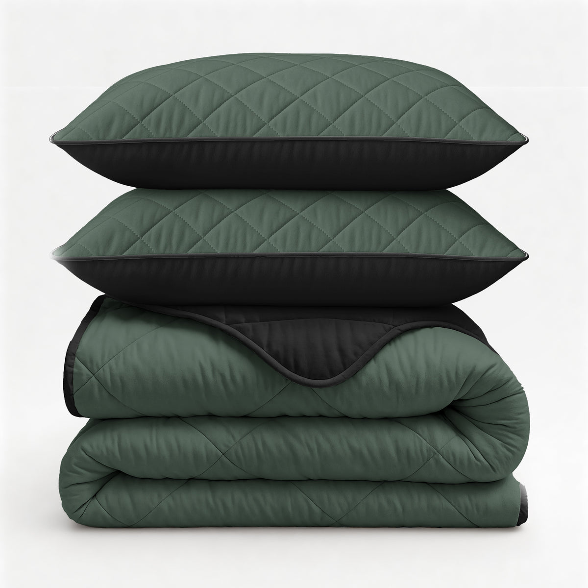 Lazy Dekbed Uni Groen/Zwart Met Kussenslopen