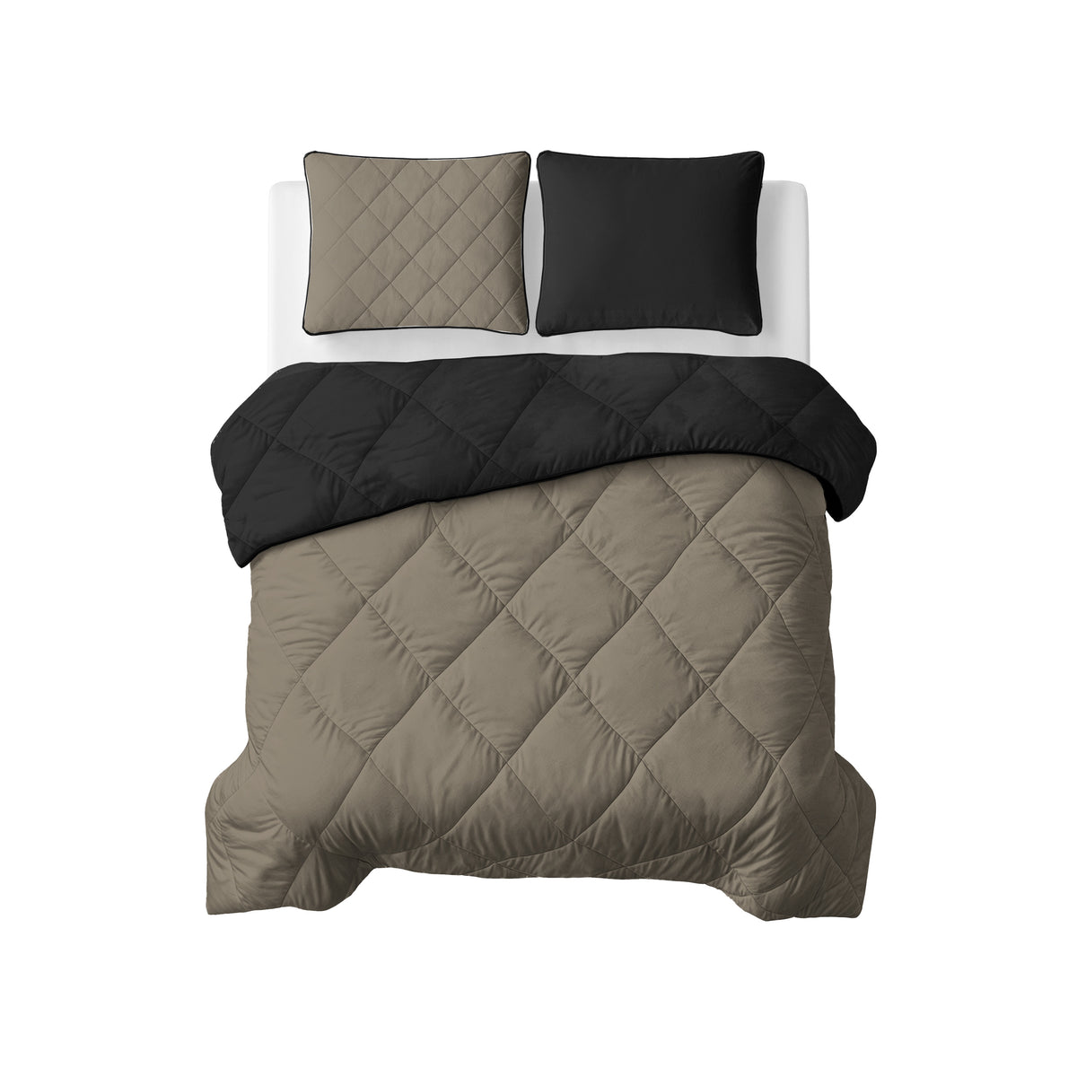 Lazy Dekbed Uni Taupe/Zwart Met Kussenslopen