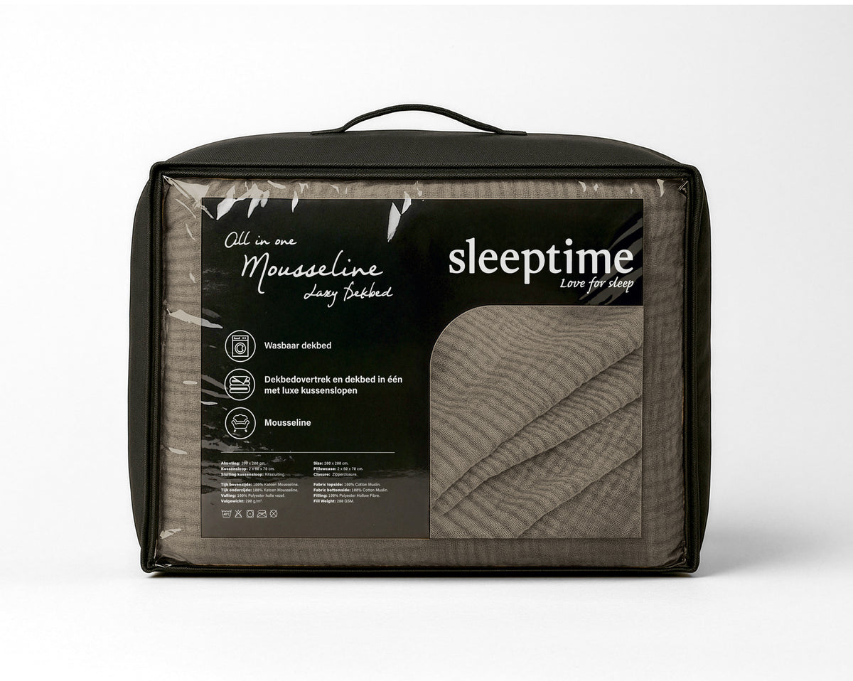 Lazy Dekbed Mousseline Taupe Met Kussenslopen