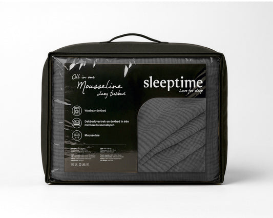 Lazy Dekbed Mousseline Antraciet Met Kussenslopen