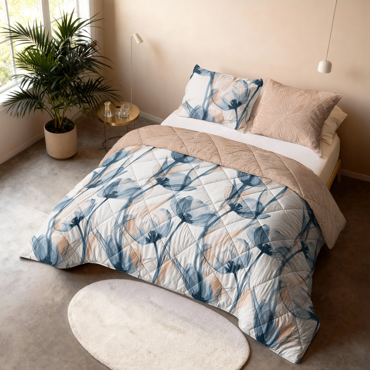 Lazy Dekbed Glass Flower Blauw Met Kussenslopen