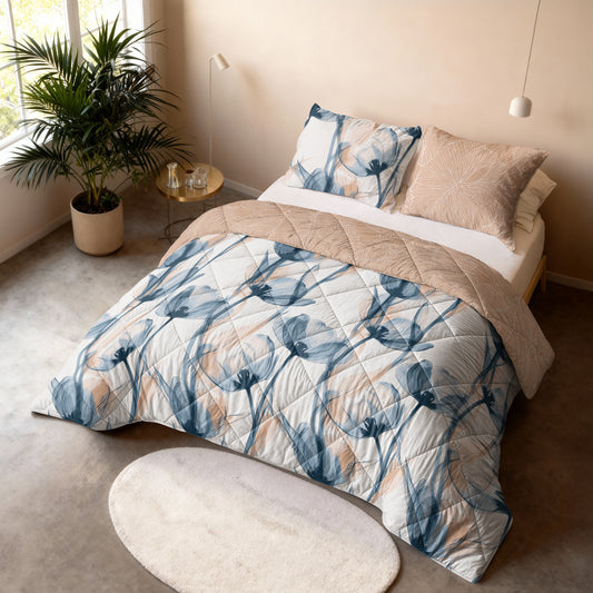 Lazy Dekbed Glass Flower Blauw Met Kussenslopen