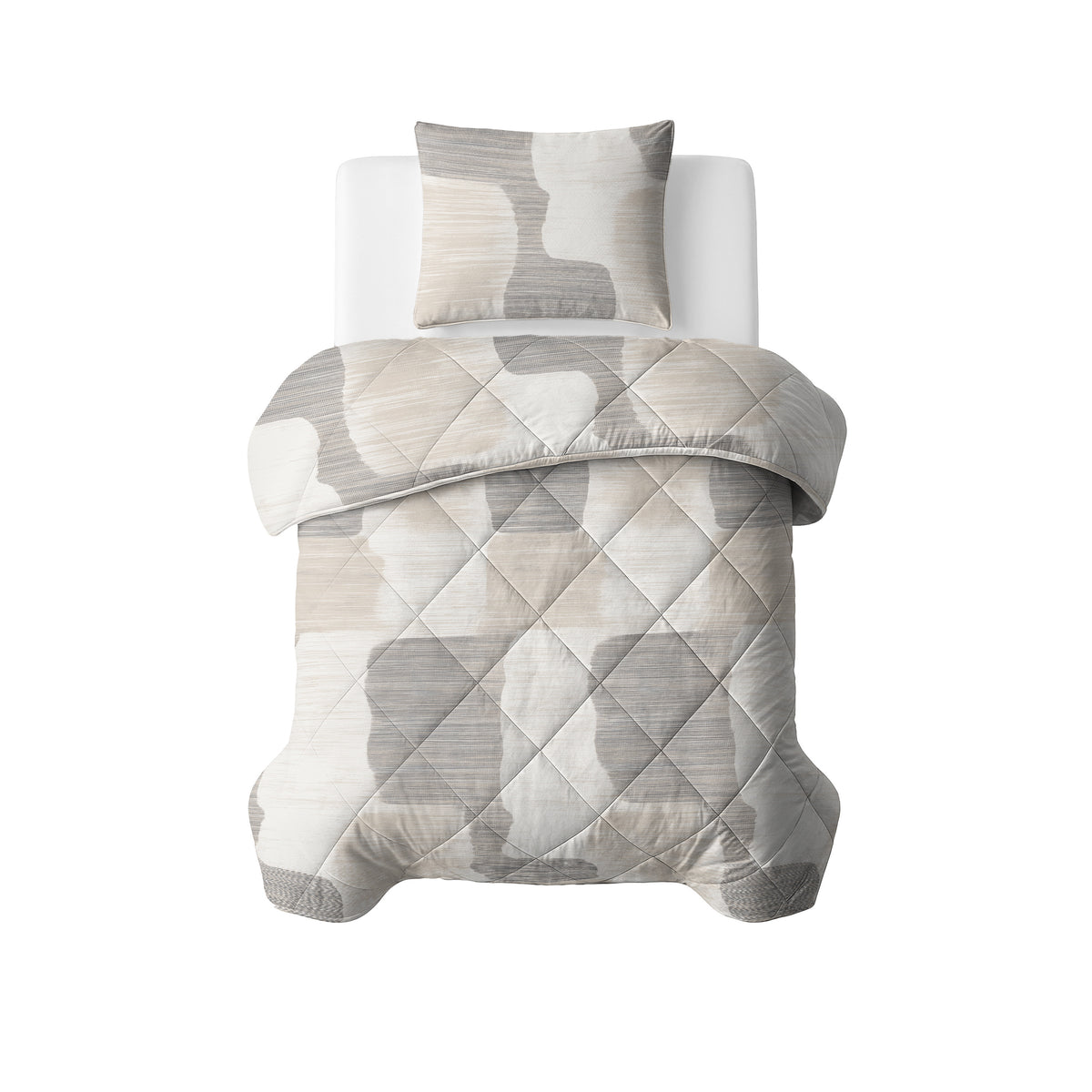 Dekbed Zonder Overtrek Checkered Beige/Grijs – Wasbaar, extra lang 220 cm