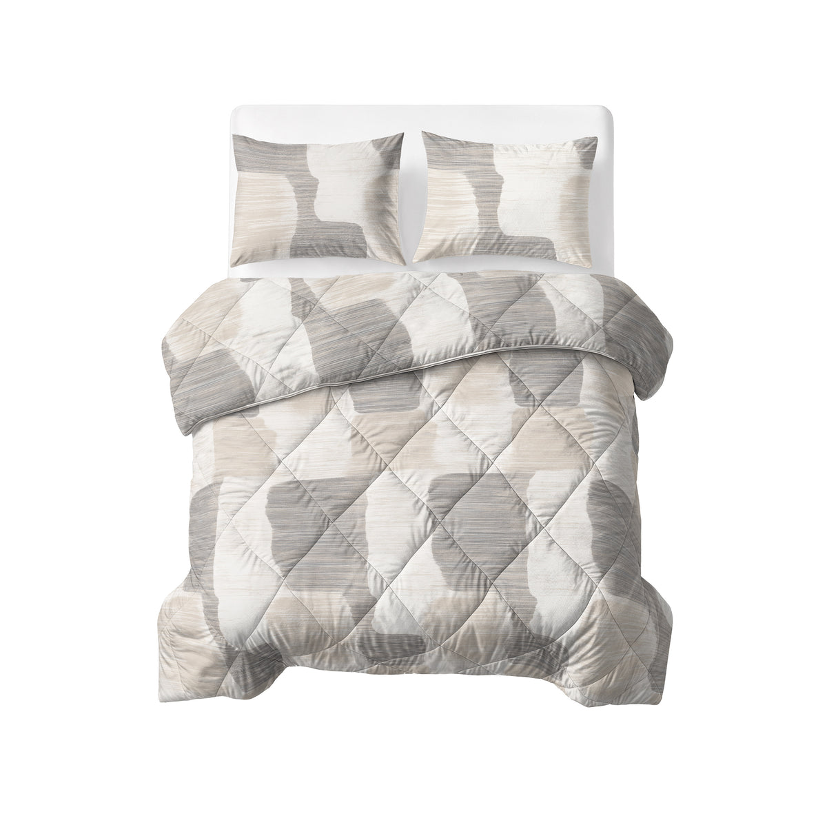 Dekbed Zonder Overtrek Checkered Beige/Grijs – Wasbaar, extra lang 220 cm