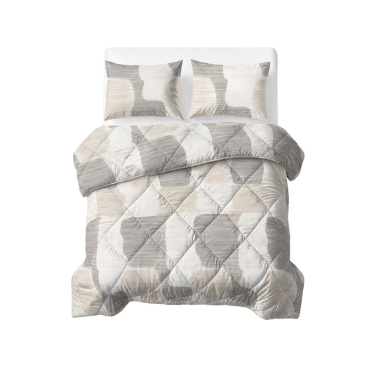 Dekbed Zonder Overtrek Checkered Beige/Grijs – Wasbaar, extra lang 220 cm