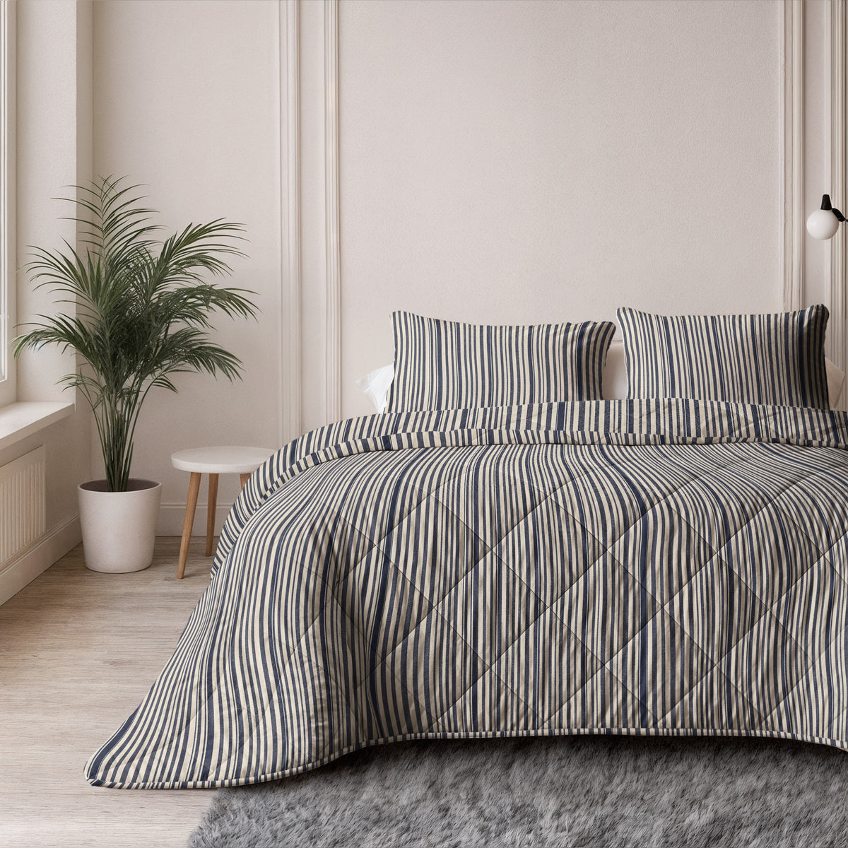 Dekbed Zonder Overtrek Stripy Beige/Blauw – Wasbaar, extra lang 220 cm