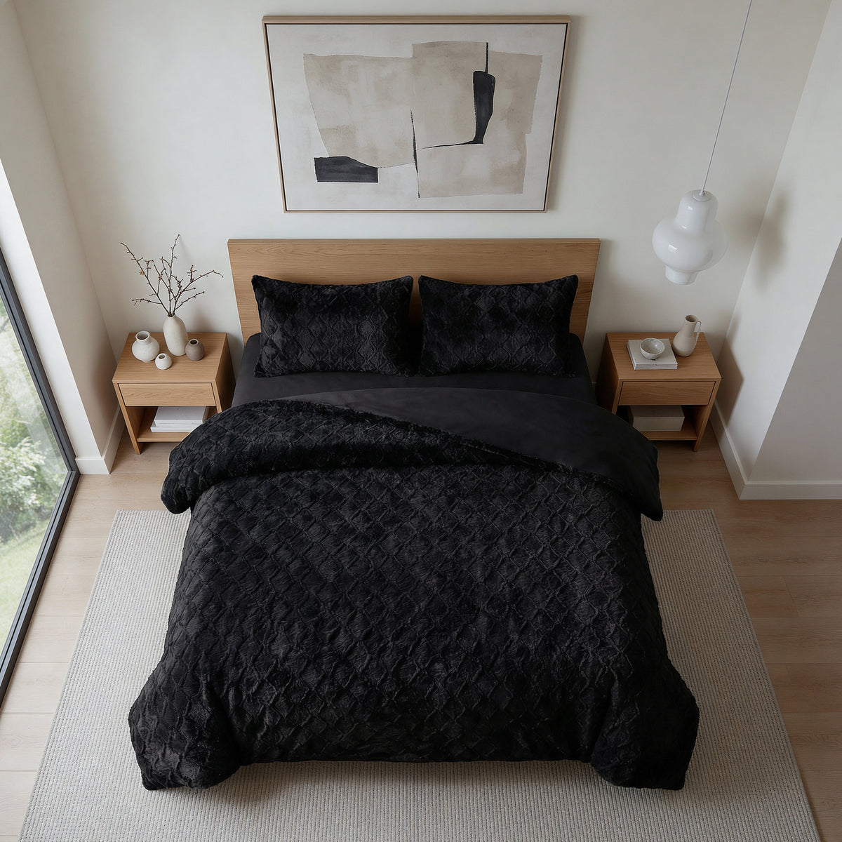 Dekbedovertrek Faux Fur Syon Zwart