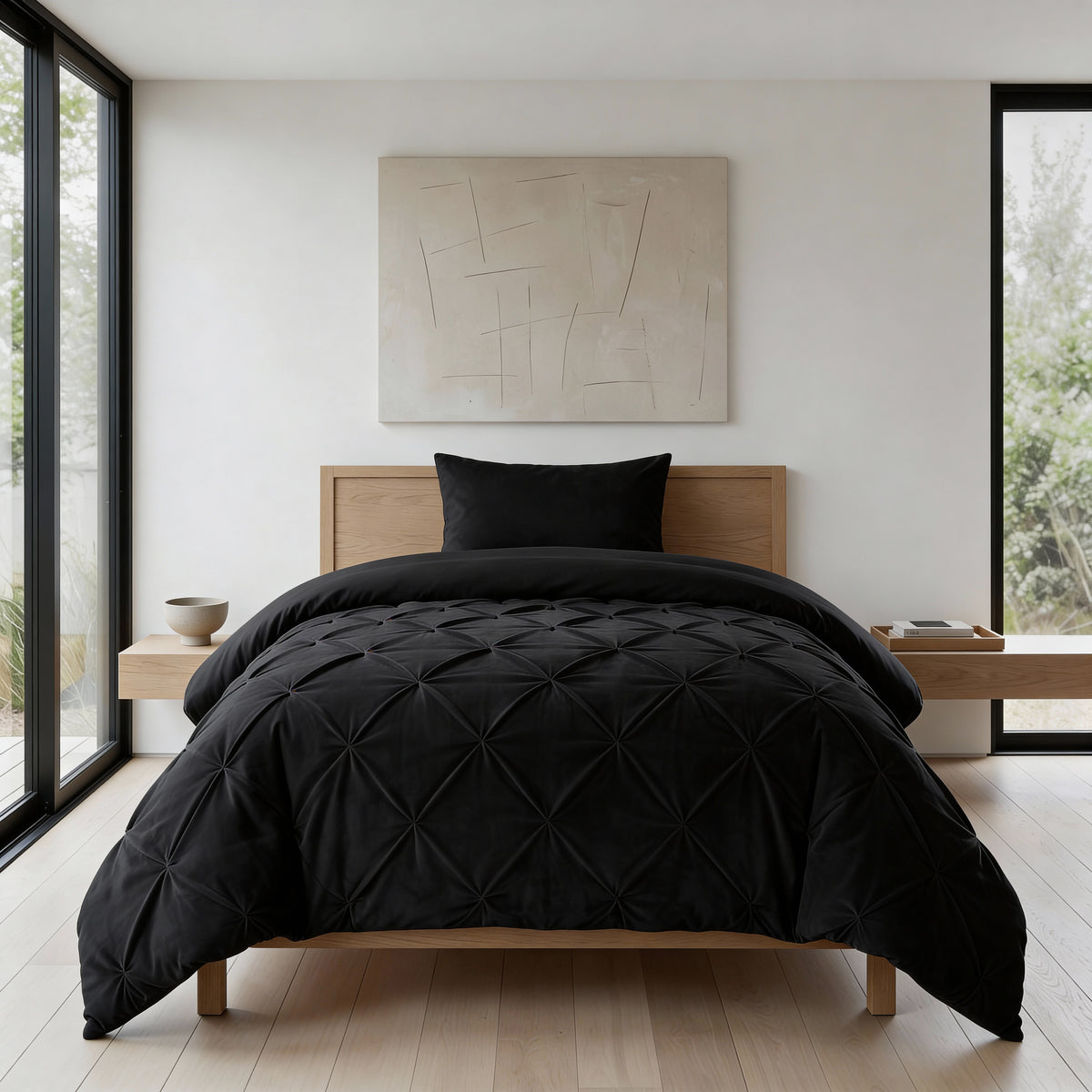 Dekbed Zonder Overtrek Velvet Pintuck Zwart – Wasbaar, extra lang 220 cm