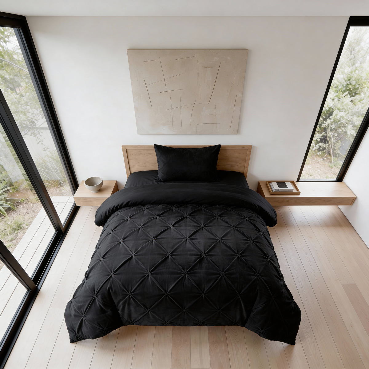 Dekbed Zonder Overtrek Velvet Pintuck Zwart – Wasbaar, extra lang 220 cm