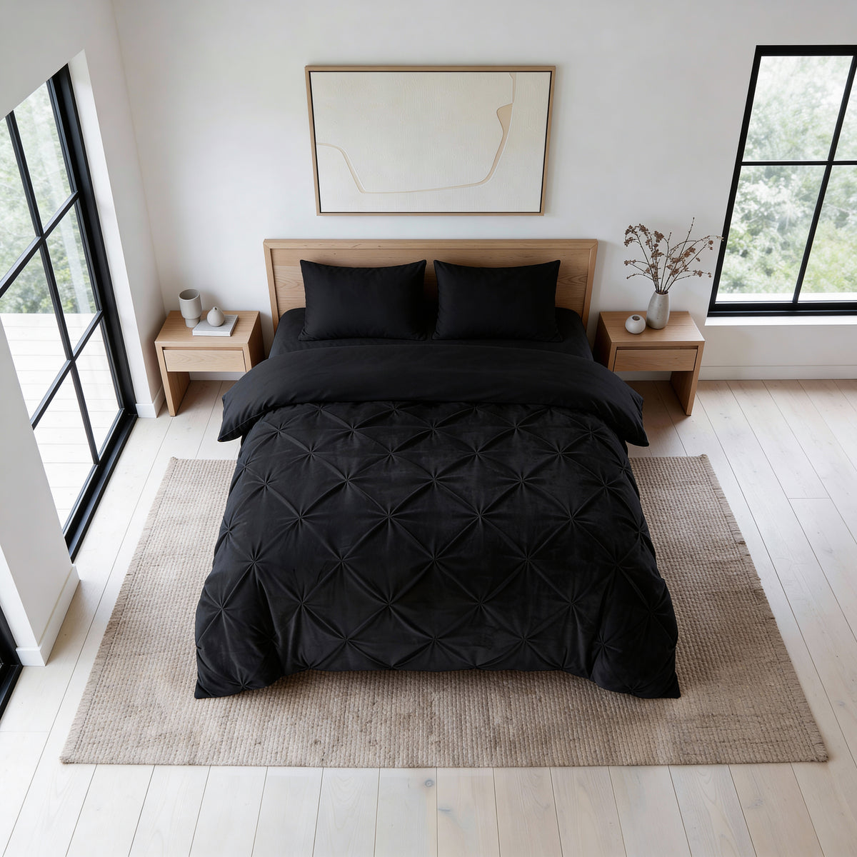 Dekbed Zonder Overtrek Velvet Pintuck Zwart – Wasbaar, extra lang 220 cm