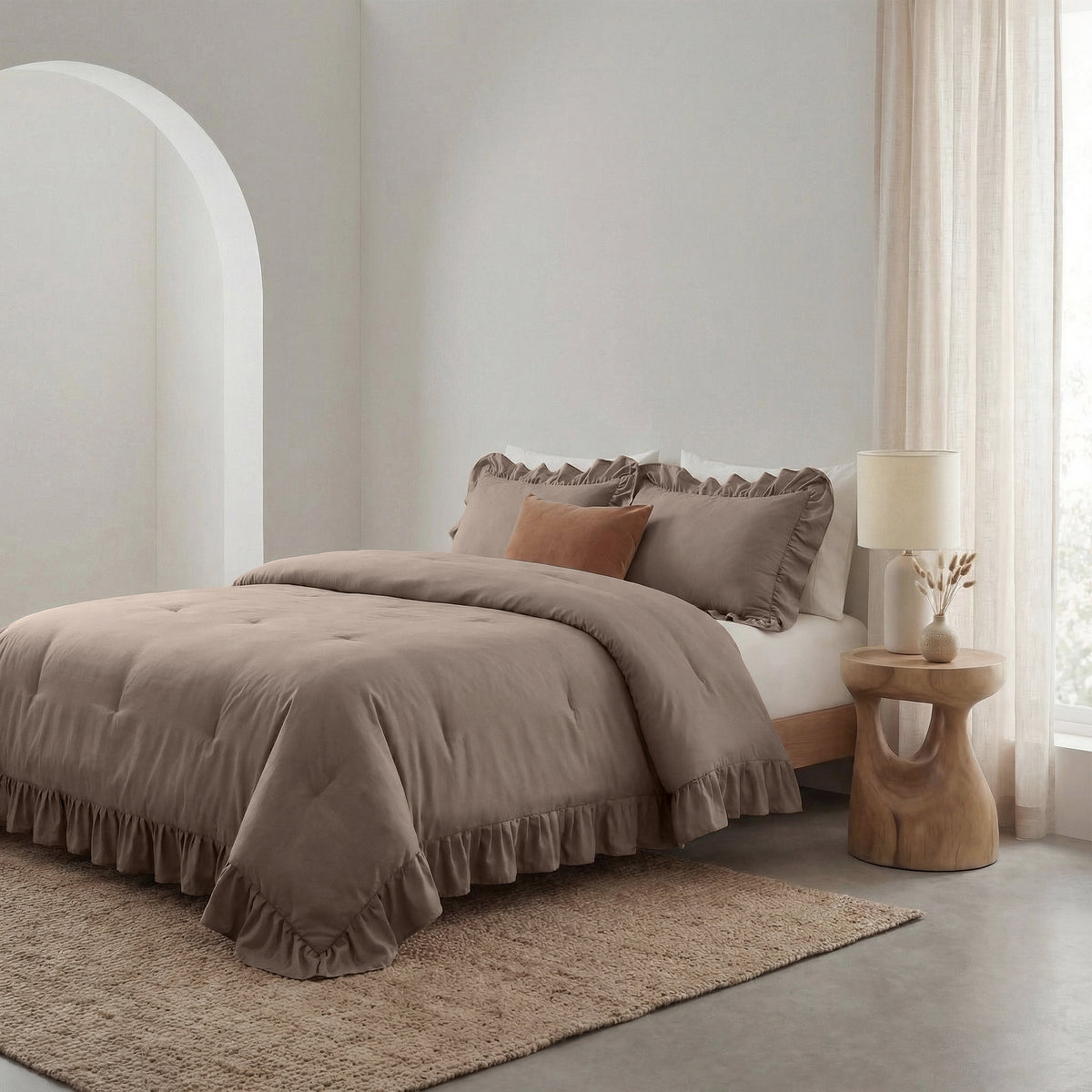 Dekbed Zonder Overtrek Ruffles Taupe – Wasbaar