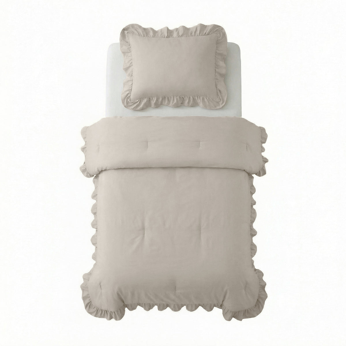 Dekbed Zonder Overtrek Ruffles Taupe/Grijs – Wasbaar