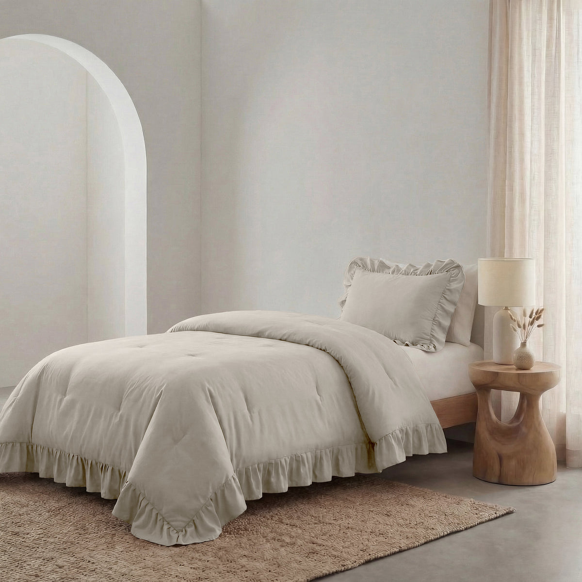 Dekbed Zonder Overtrek Ruffles Taupe/Grijs – Wasbaar