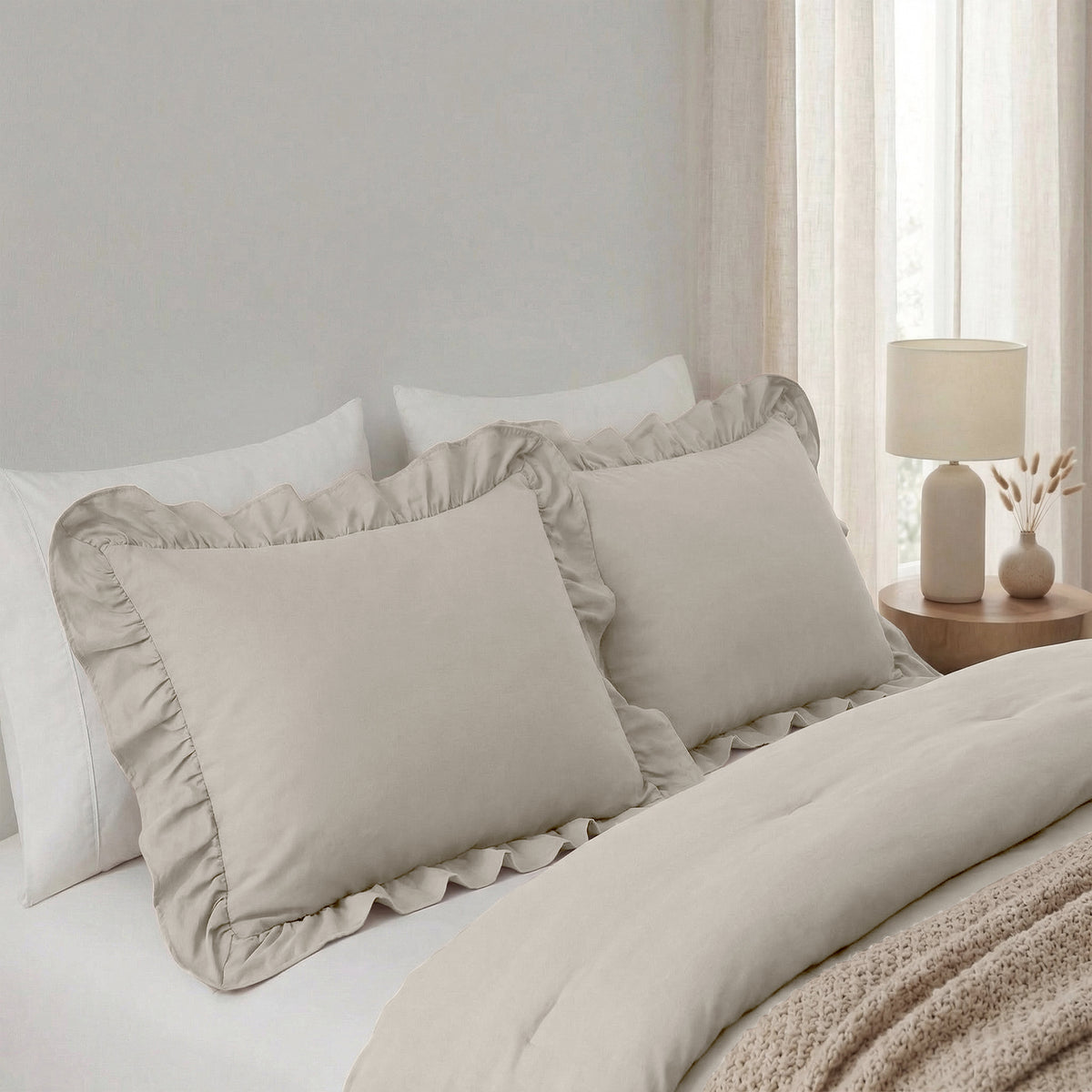NordDream Lazy Ruffles Kussenslopen 2Pack Taupe/Grijs