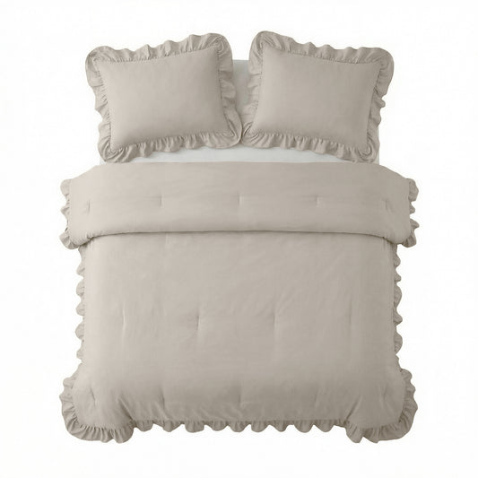 Dekbed Zonder Overtrek Ruffles Taupe/Grijs – Wasbaar