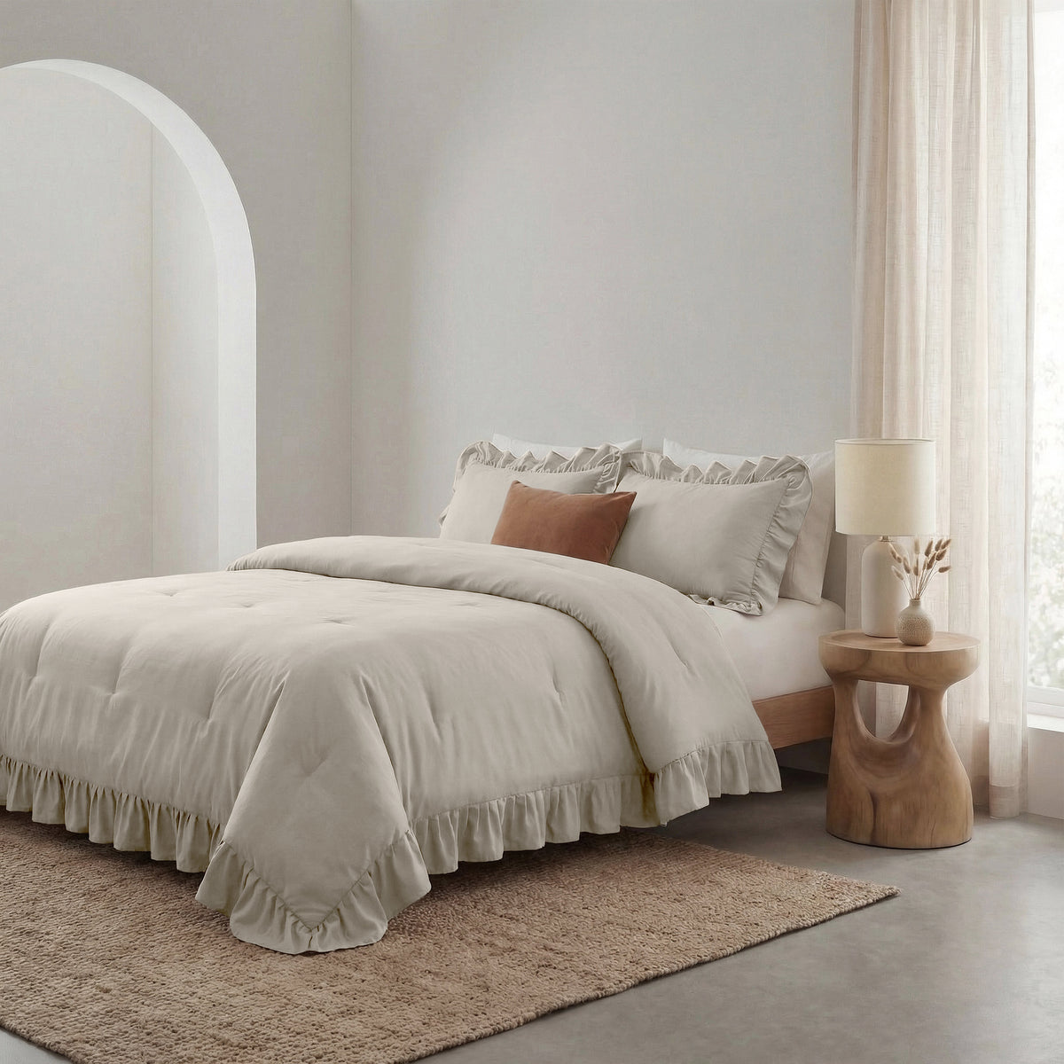 Dekbed Zonder Overtrek Ruffles Taupe/Grijs – Wasbaar
