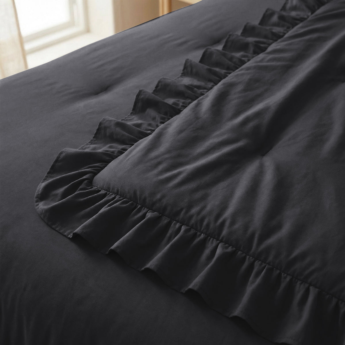 Dekbed Zonder Overtrek Ruffles Antraciet – Wasbaar