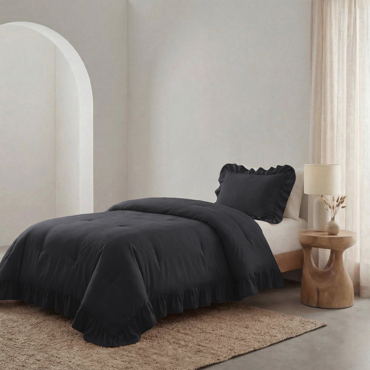 Dekbed Zonder Overtrek Ruffles Antraciet – Wasbaar
